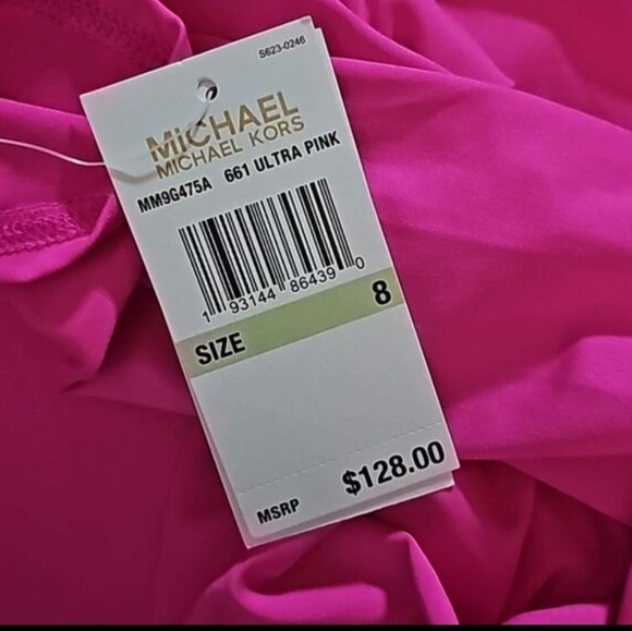 Michael Kors Pink long Sleeve Zip Up Logo Belt One Piece Paddle Swimsuit Size 8 - Picture 2 of 10